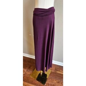 Zenana Fold Waist Maxi Skirt Casual Lounge Jersey Knit Relaxed Deep Purple SMALL
